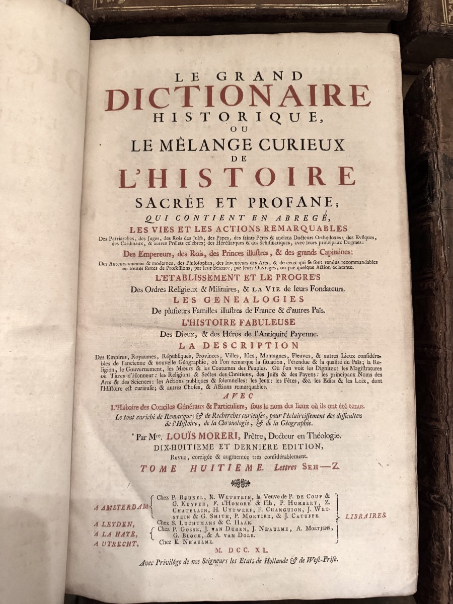 Unique exemplaire Gd In-folio , veau glacé du Grand Dictionnaire de Moréri au Chiffre "M-A" Imp-photo-6