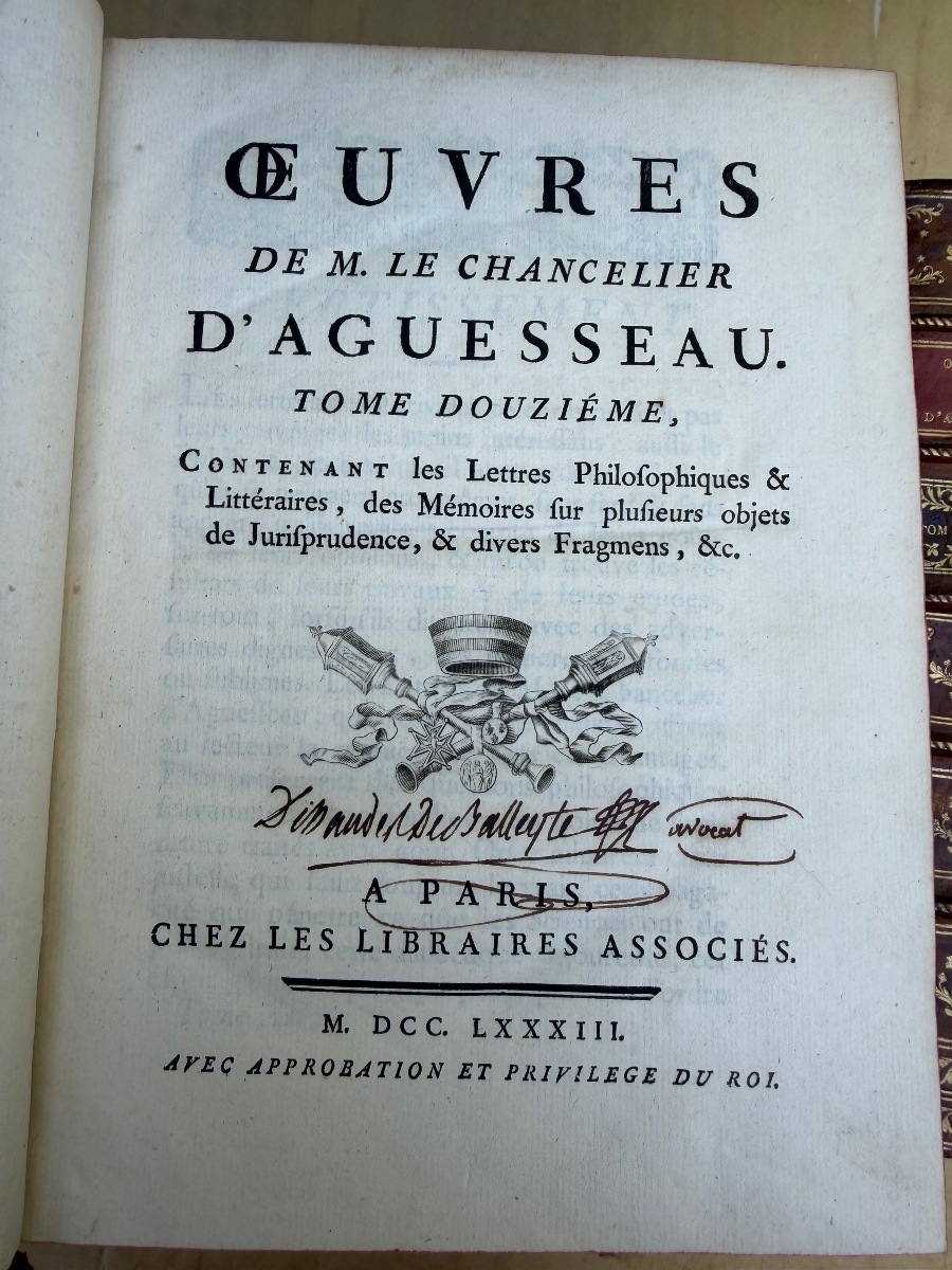 Bel ensemble en 12 vol. In. 4 " Oeuvres de M. Le Chancelier d'Aguesseau . A Paris 1759-photo-7