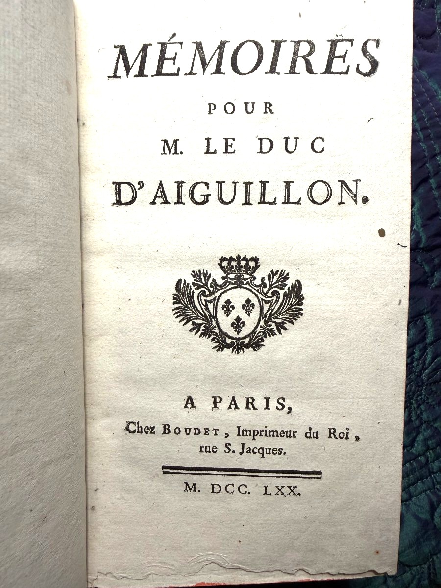  rare : 1 Vol.In 12 . A Paris 1770 ;"Mémoires pour M. le Duc d'Aiguillon" (affaire de Bretagne)-photo-3
