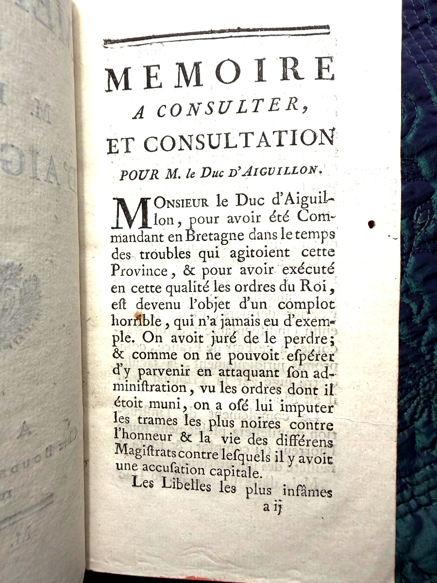  rare : 1 Vol.In 12 . A Paris 1770 ;"Mémoires pour M. le Duc d'Aiguillon" (affaire de Bretagne)-photo-4