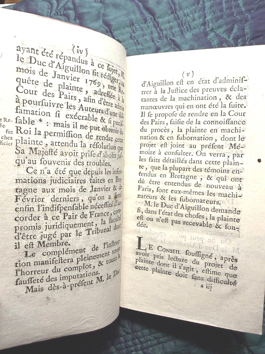  rare : 1 Vol.In 12 . A Paris 1770 ;"Mémoires pour M. le Duc d'Aiguillon" (affaire de Bretagne)-photo-1