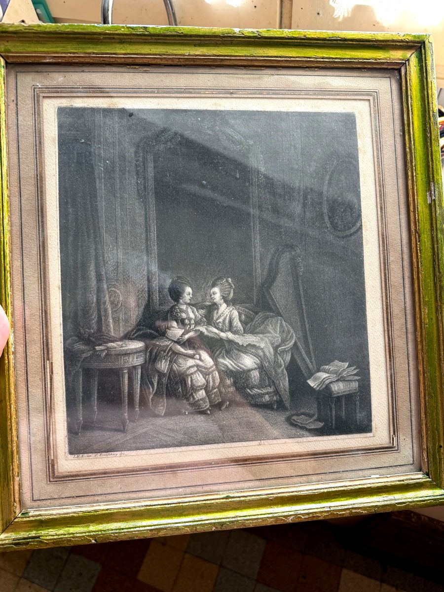 "les Confidences," A Beautiful, Delicate Engraving Printed For Carington Bowles, Framed In The 18th Century-photo-3