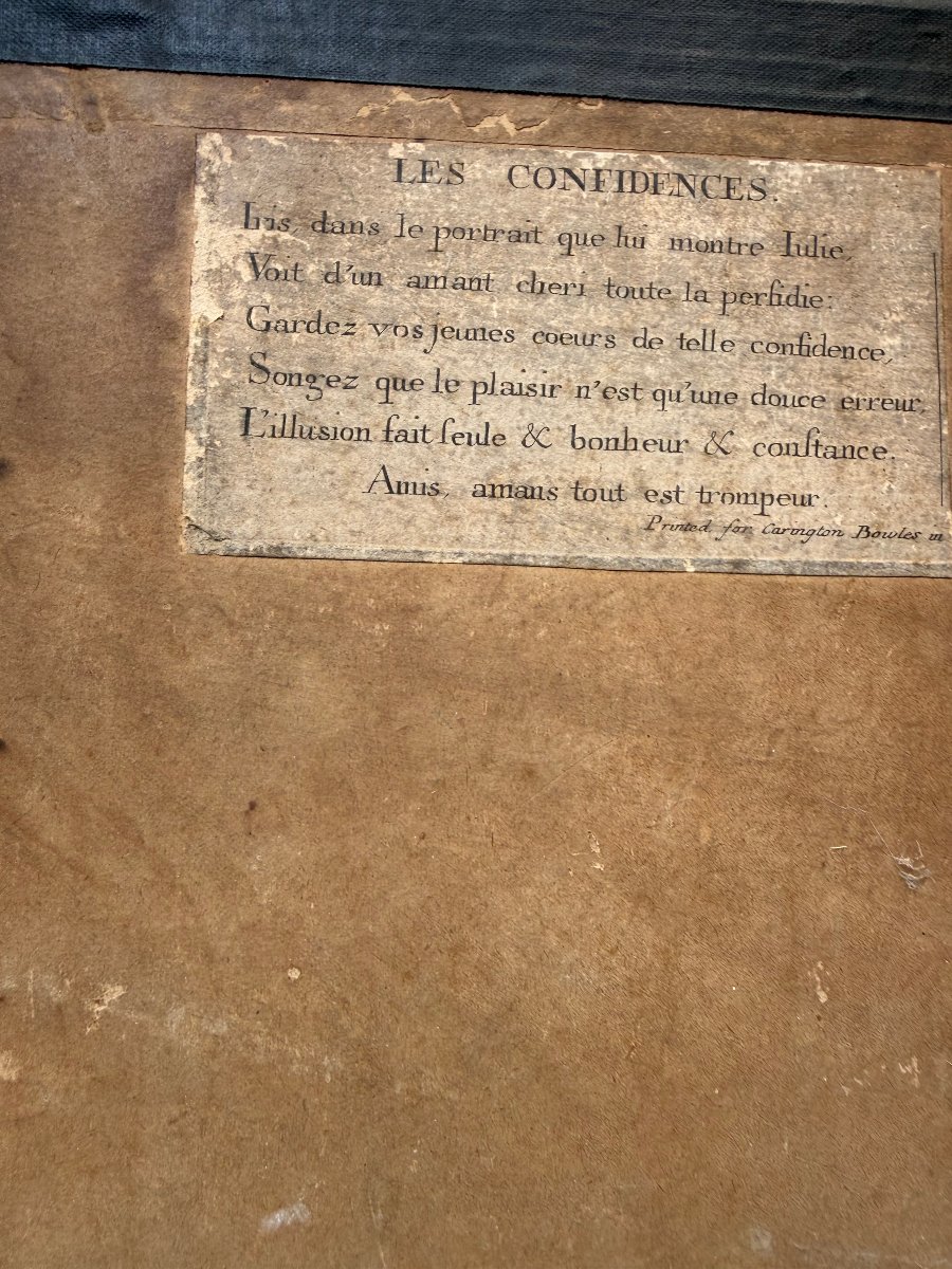 "les Confidences," A Beautiful, Delicate Engraving Printed For Carington Bowles, Framed In The 18th Century-photo-4