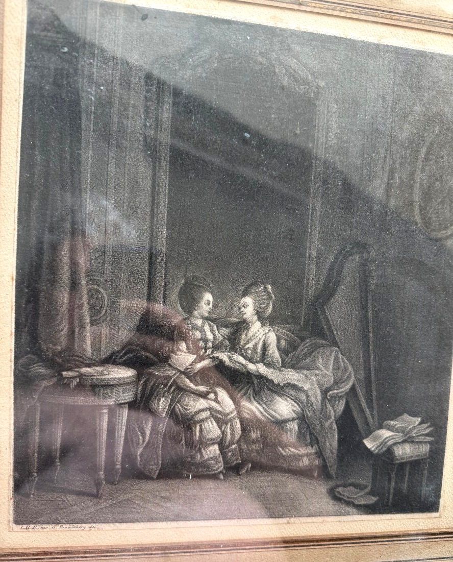 "les Confidences," A Beautiful, Delicate Engraving Printed For Carington Bowles, Framed In The 18th Century-photo-1