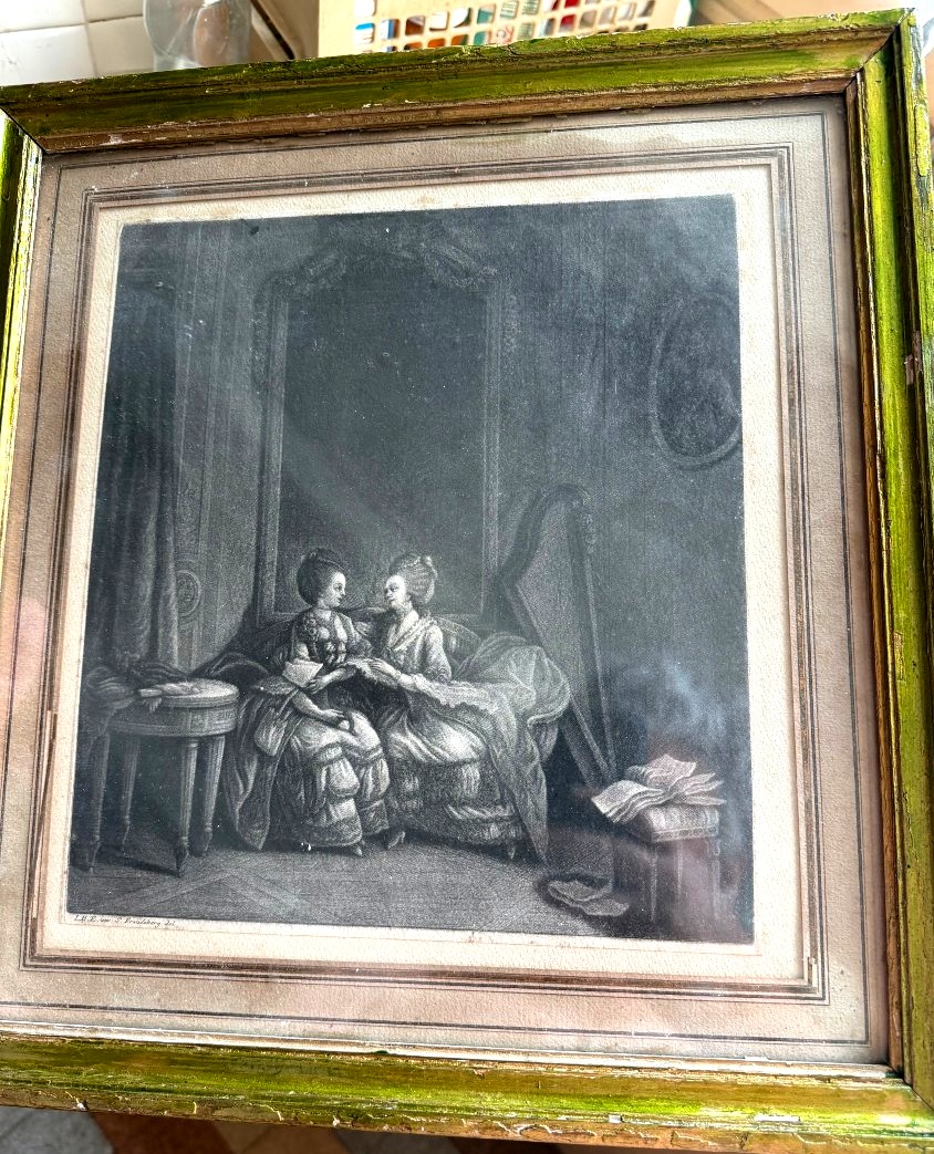 "les Confidences," A Beautiful, Delicate Engraving Printed For Carington Bowles, Framed In The 18th Century-photo-2