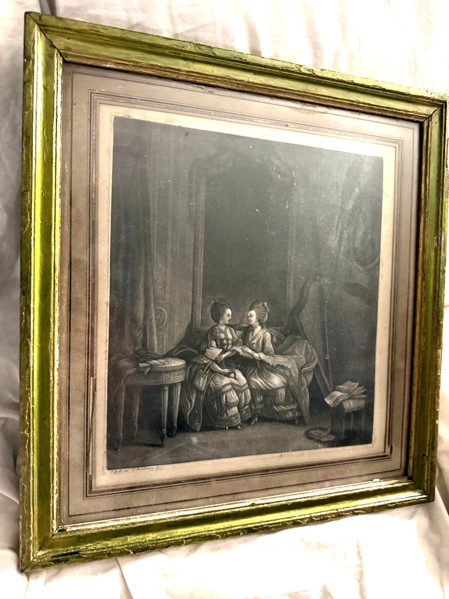 "les Confidences," A Beautiful, Delicate Engraving Printed For Carington Bowles, Framed In The 18th Century-photo-3
