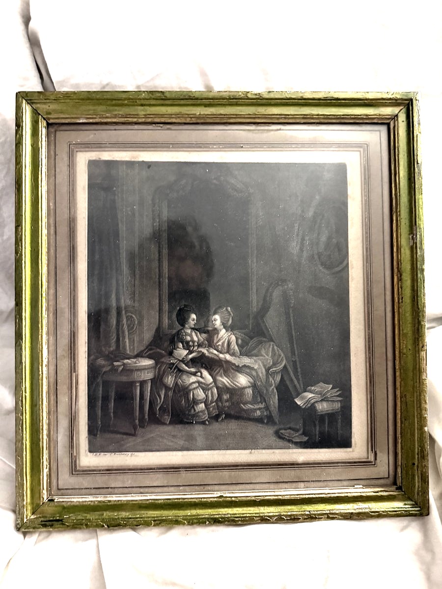 "les Confidences," A Beautiful, Delicate Engraving Printed For Carington Bowles, Framed In The 18th Century-photo-4
