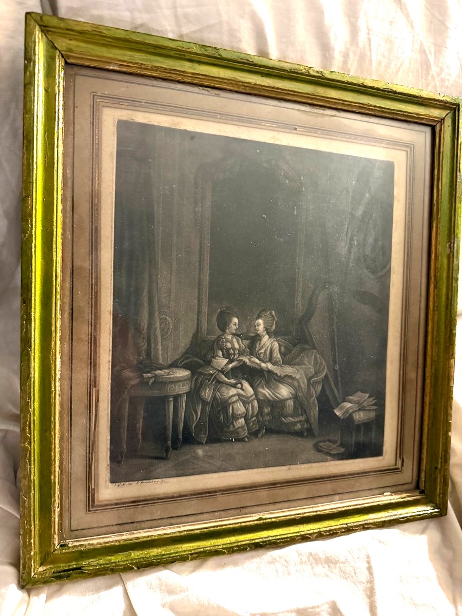 "les Confidences," A Beautiful, Delicate Engraving Printed For Carington Bowles, Framed In The 18th Century-photo-6