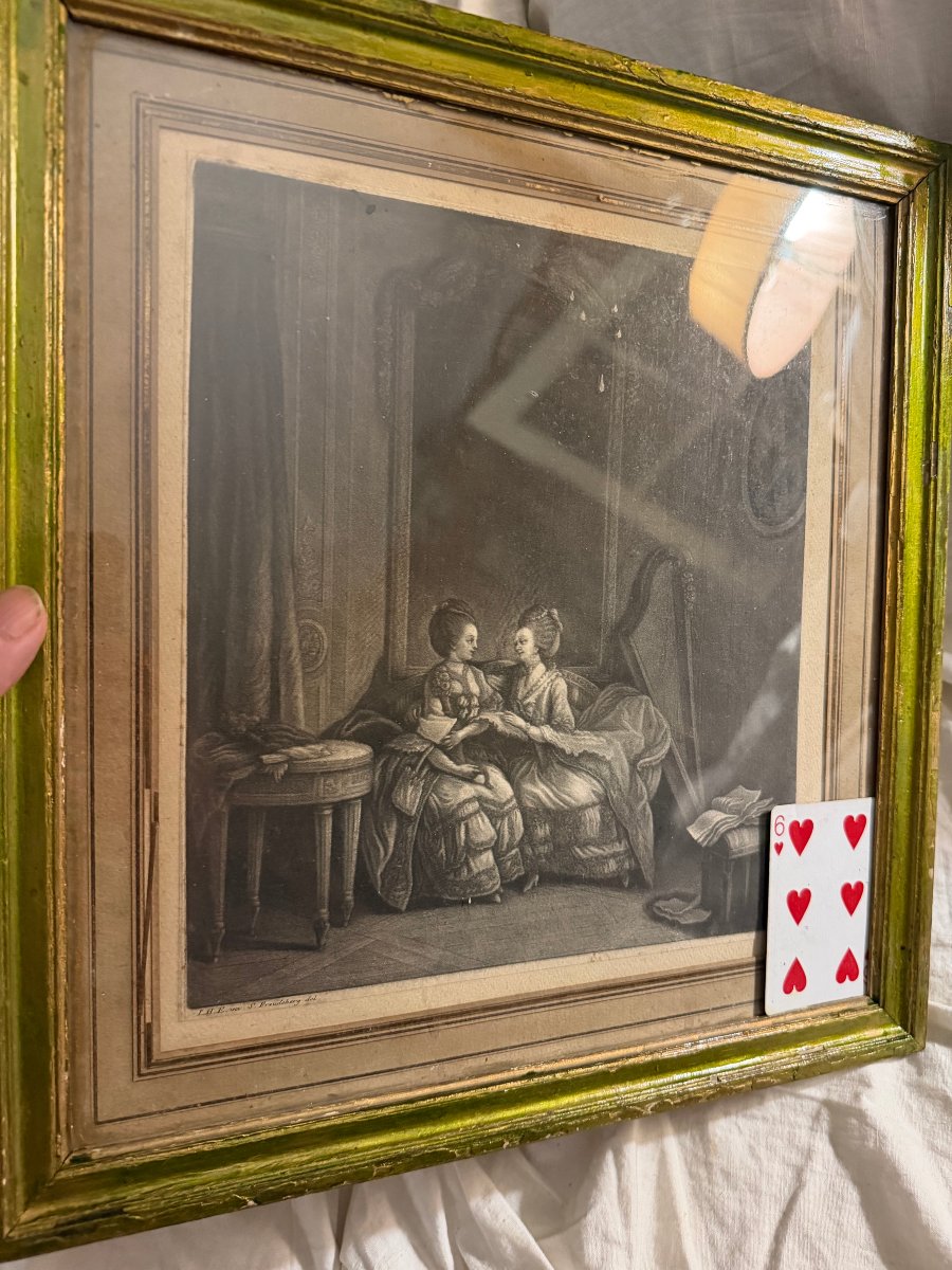 "les Confidences," A Beautiful, Delicate Engraving Printed For Carington Bowles, Framed In The 18th Century-photo-8