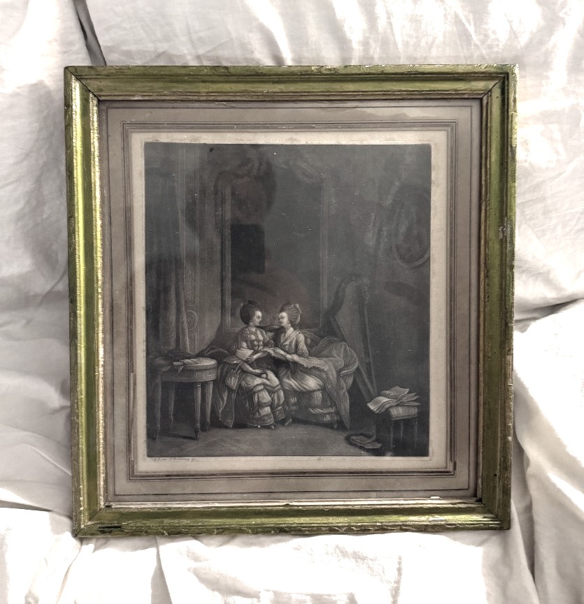 "les Confidences," A Beautiful, Delicate Engraving Printed For Carington Bowles, Framed In The 18th Century