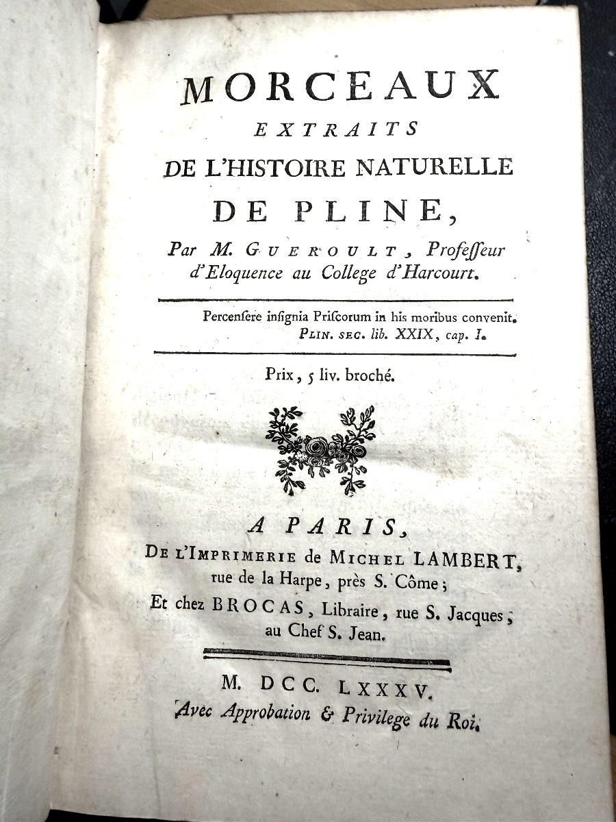 Précieux exemplaire In8. des "Morceaux extraits de l'Histoire Naturelle" de Pline . Paris 1785.-photo-4