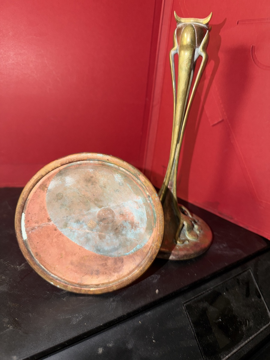 Paire de bougeoirs en bronze et cuivre rouge de style "Art Nouveau" de  G.  De Feure 1901-photo-6