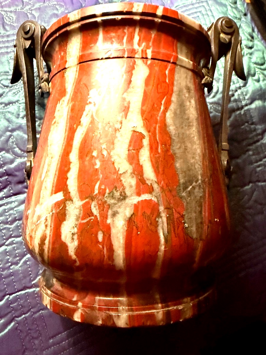 "grand Tour"—a Solid Piece Carved From Red Breccia Marble From The Pyrenees, Turned And Polished, With Bronze Handles-photo-1