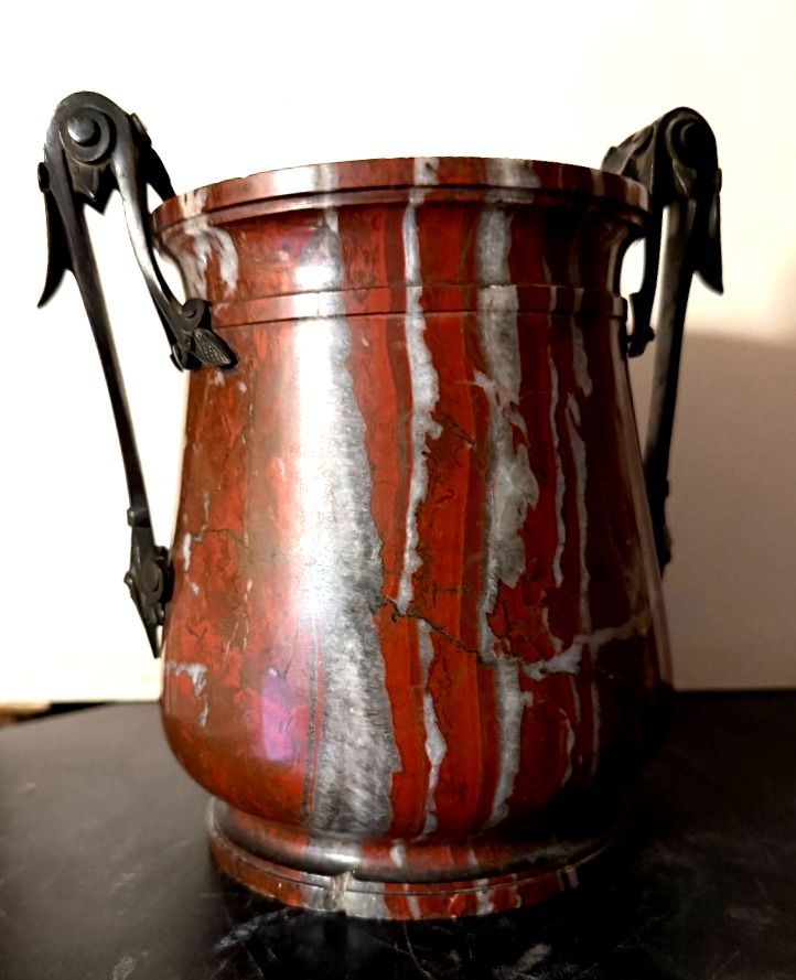"grand Tour"—a Solid Piece Carved From Red Breccia Marble From The Pyrenees, Turned And Polished, With Bronze Handles-photo-6