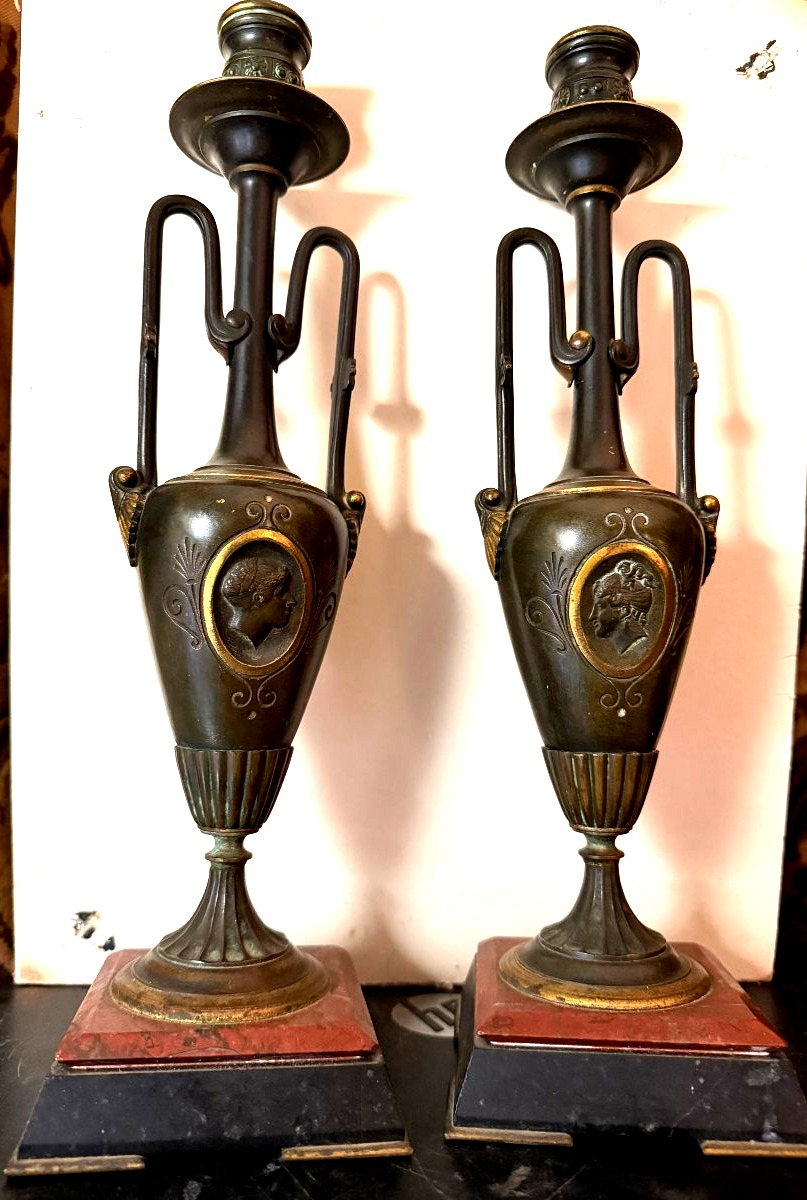 Pair Of Tall 19th Century Cardles Ticks With Antique Style Motifs-photo-2
