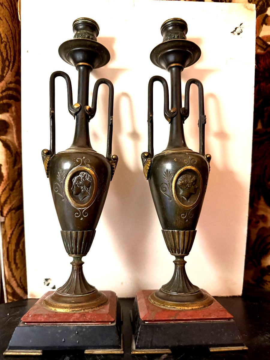 Pair Of Tall 19th Century Cardles Ticks With Antique Style Motifs-photo-4
