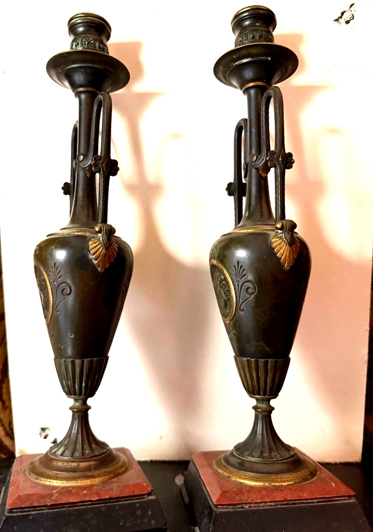 Pair Of Tall 19th Century Cardles Ticks With Antique Style Motifs-photo-1