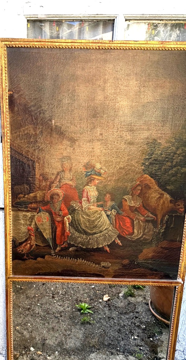 Charming 18th-century Louis XVI Trumeau, "la Mère, Center Of The Home," Framed With A Beaded Gilded And Pewter Molding-photo-3