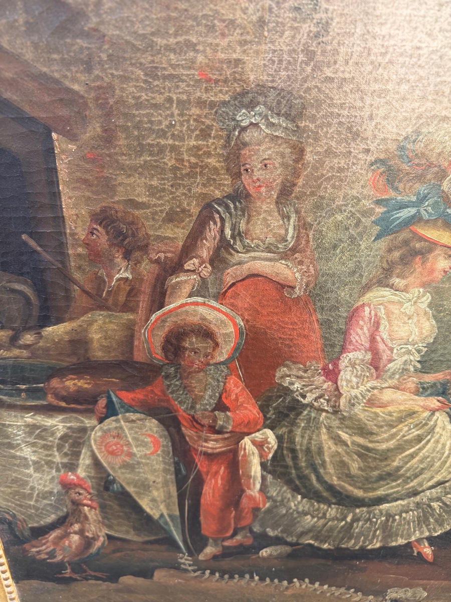 Charming 18th-century Louis XVI Trumeau, "la Mère, Center Of The Home," Framed With A Beaded Gilded And Pewter Molding-photo-4