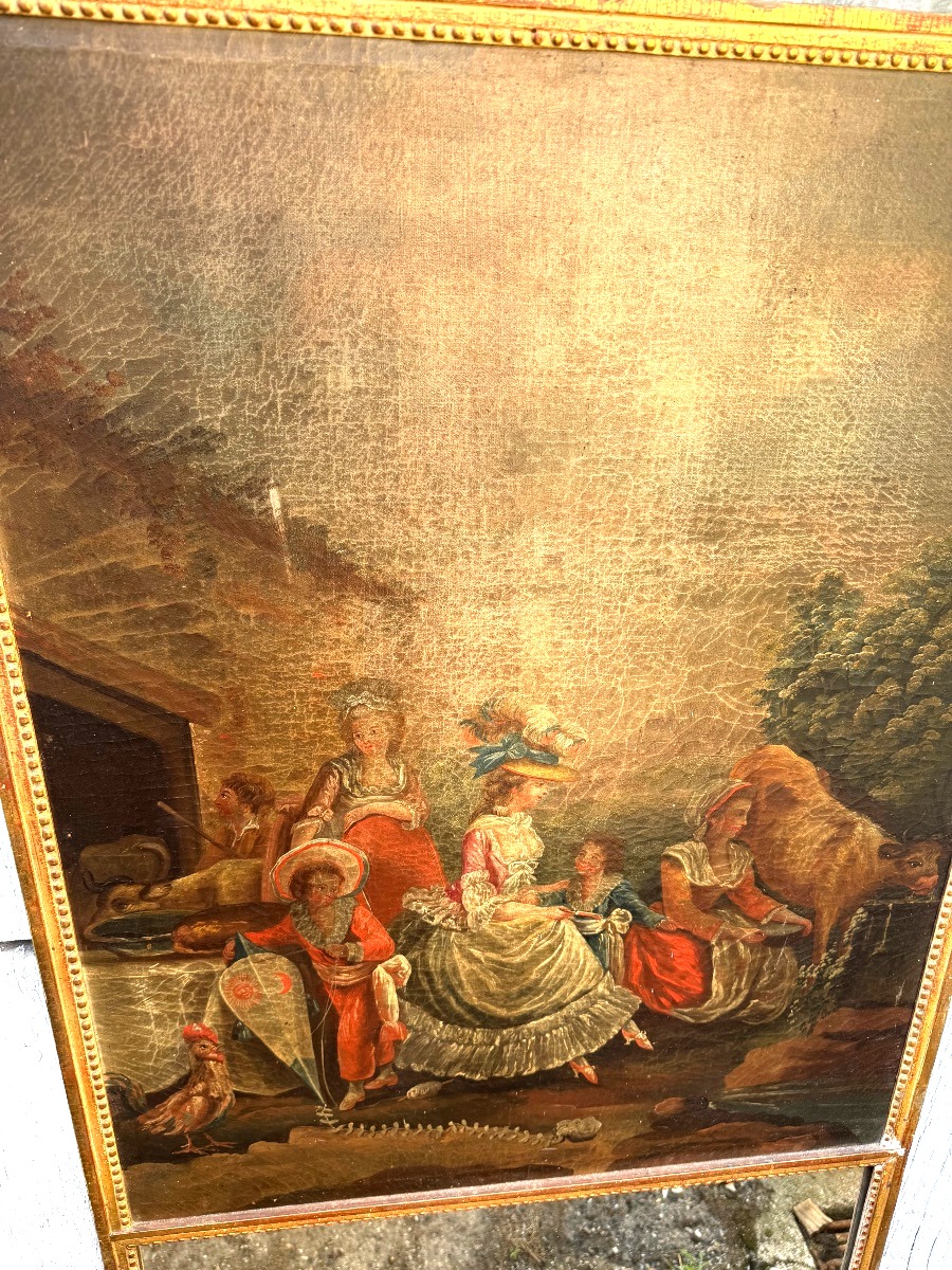 Charming 18th-century Louis XVI Trumeau, "la Mère, Center Of The Home," Framed With A Beaded Gilded And Pewter Molding-photo-1