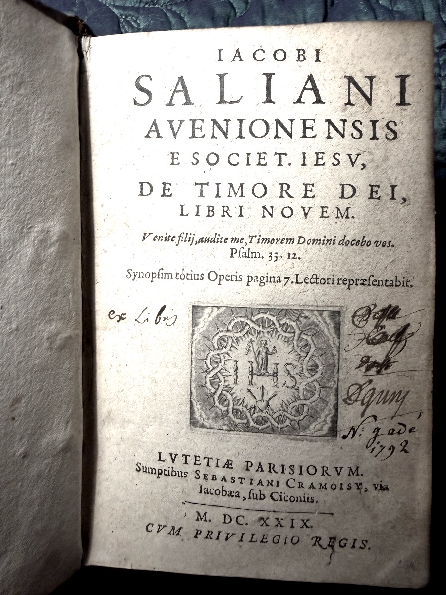Fort Vol In12 : Reliure au Semis de  fleurs de lys et croix du Languedoc: "Iacobi Saliani" 1629-photo-3