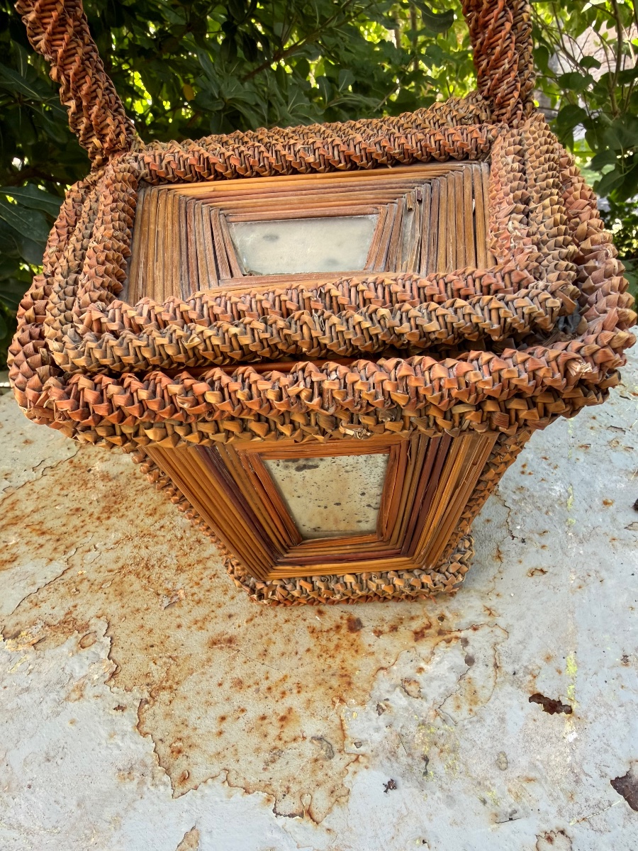 Rare And Beautiful Harvest Basket, Featuring Elegant And Delicate Wickerwork With Images Preserved Under Glass, 19th Century-photo-6