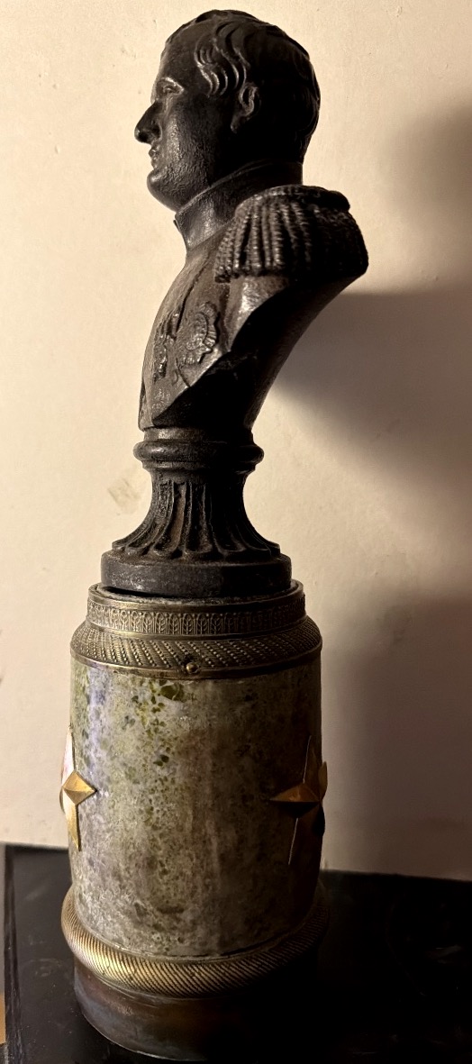 Buste fonte de fer début XIXème du" Général Buonaparte ",sur socle tambour étoilé en serpentine-photo-5