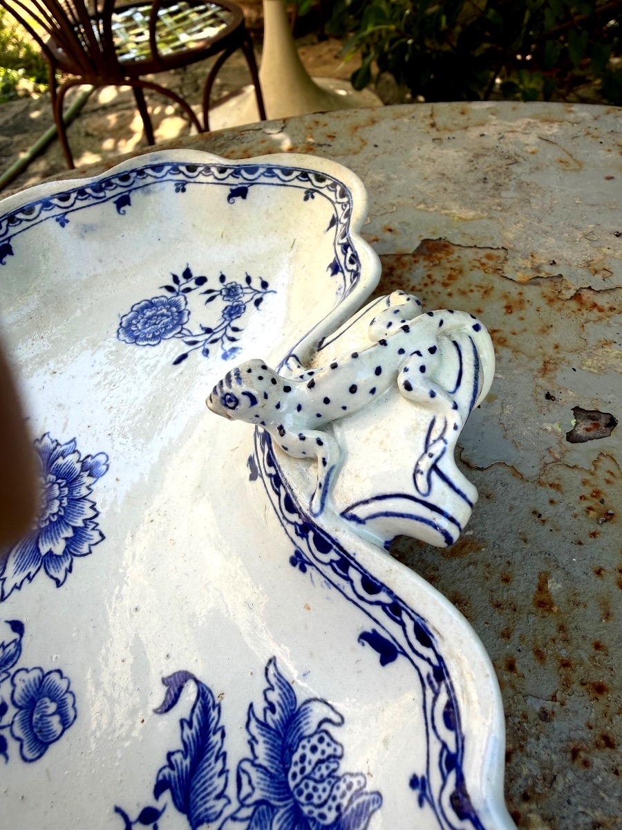 Belle paire de Ravier en faïence de Longwy collection "Chinois" émail blanc ,motif bleus XIXème-photo-3