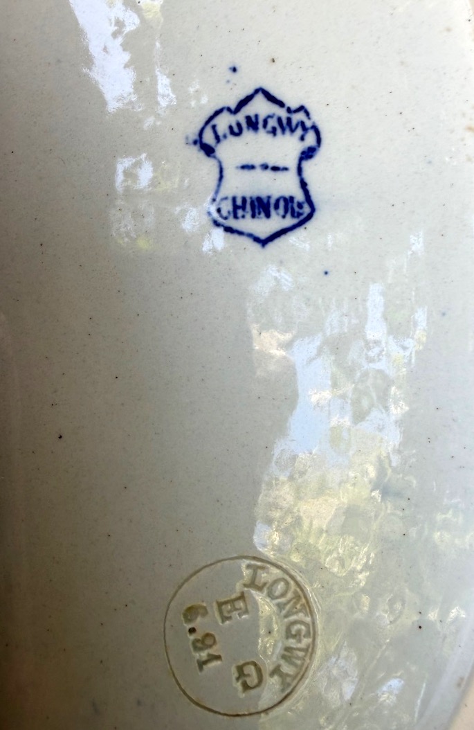 Belle paire de Ravier en faïence de Longwy collection "Chinois" émail blanc ,motif bleus XIXème-photo-4