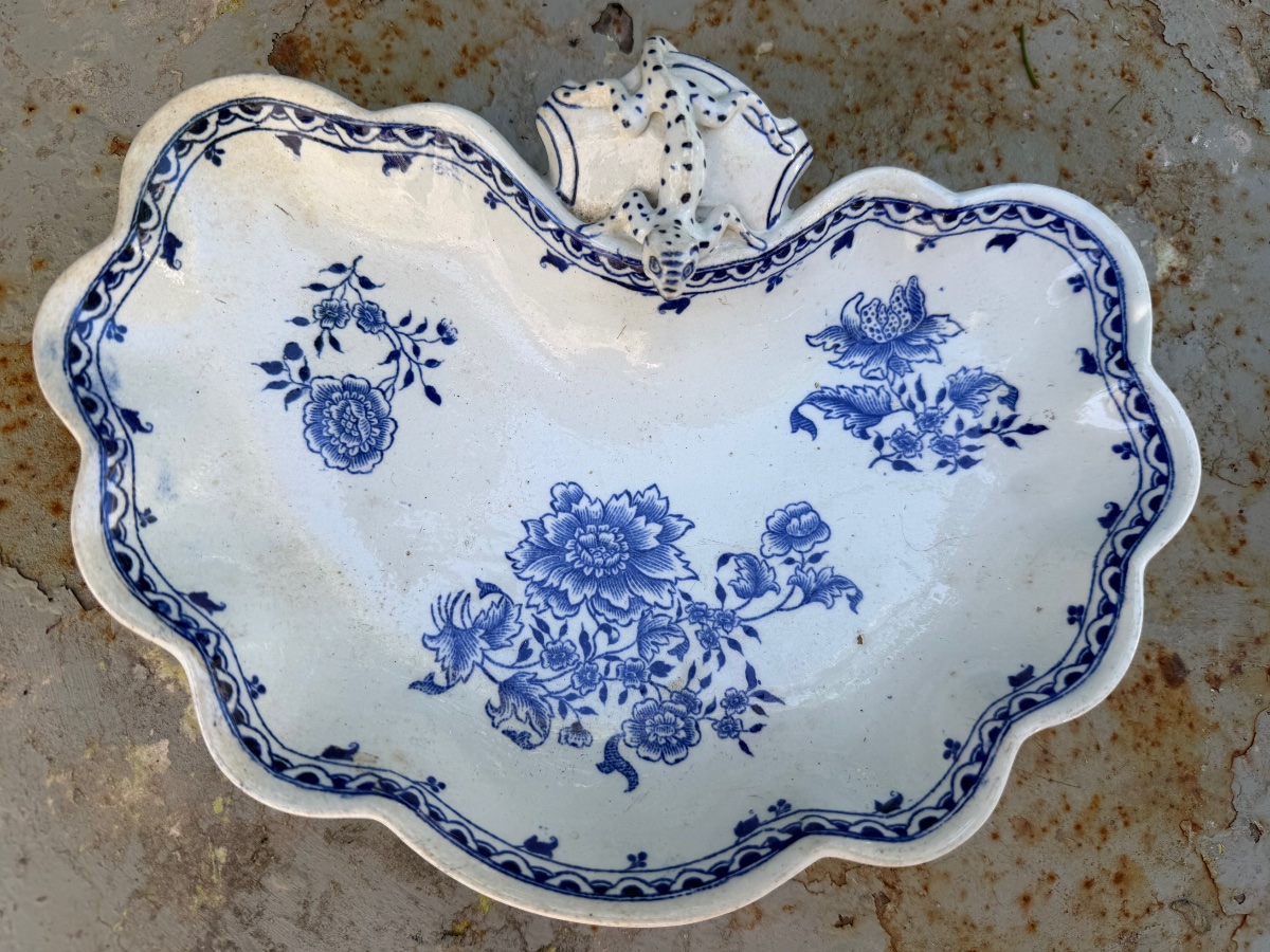 Belle paire de Ravier en faïence de Longwy collection "Chinois" émail blanc ,motif bleus XIXème-photo-8