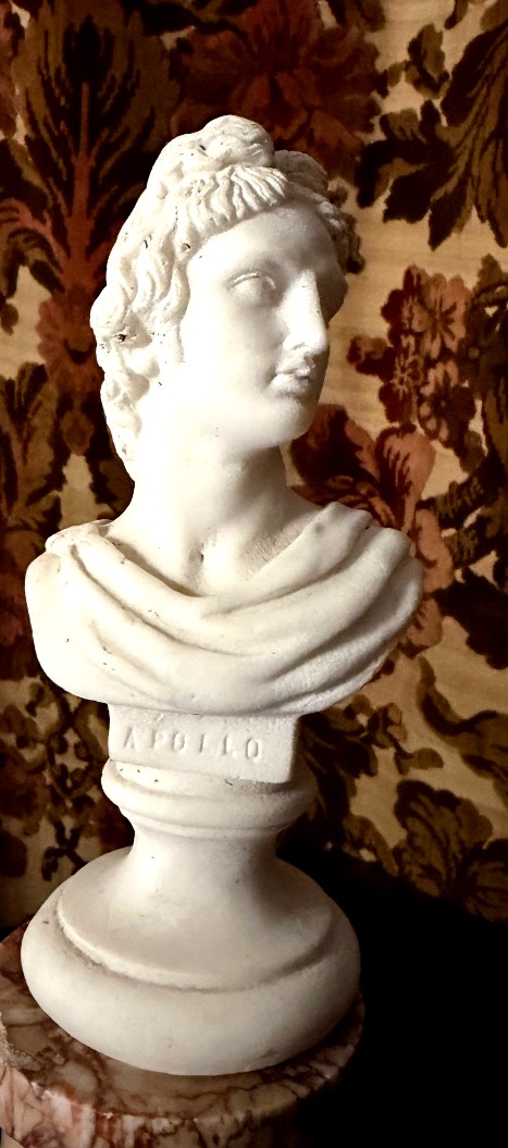 Bust Of Apollo In White Carrara Marble On An Onyx And Veined Marble Column Pedestal, 19th Century-photo-2