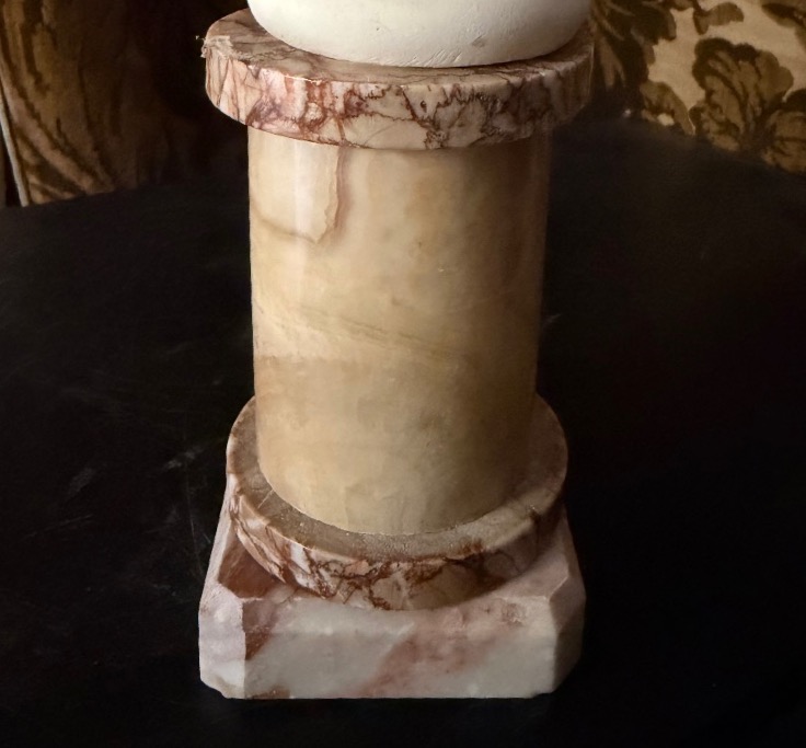 Bust Of Apollo In White Carrara Marble On An Onyx And Veined Marble Column Pedestal, 19th Century-photo-3