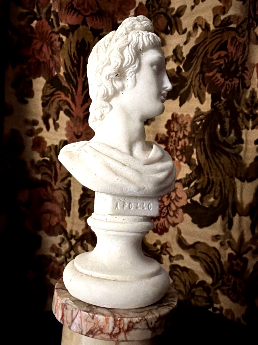 Bust Of Apollo In White Carrara Marble On An Onyx And Veined Marble Column Pedestal, 19th Century-photo-4