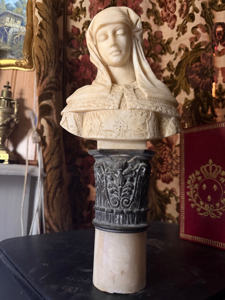 Bust Of A Woman With Covered Hair In The Italian Renaissance Style, Signed Bosio, 19th Century-photo-5