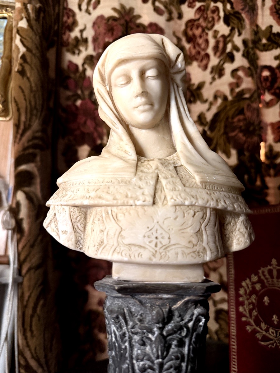 Bust Of A Woman With Covered Hair In The Italian Renaissance Style, Signed Bosio, 19th Century-photo-6