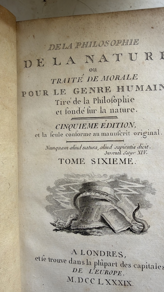 7 Vol. In 8 : "De la Philosophie de la Nature , ou Traité de Morale pour le Genre Humain" .1789-photo-3