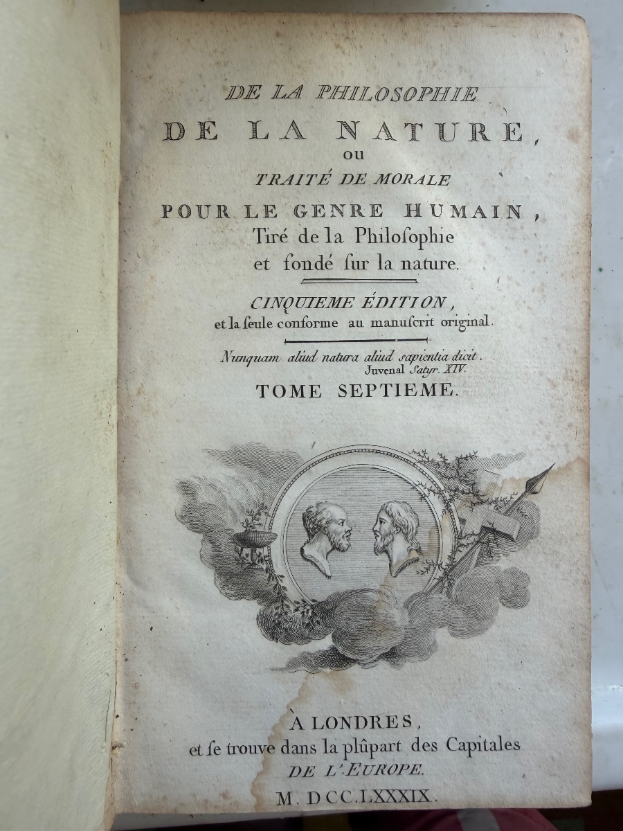 7 Vol. In 8 : "De la Philosophie de la Nature , ou Traité de Morale pour le Genre Humain" .1789-photo-5