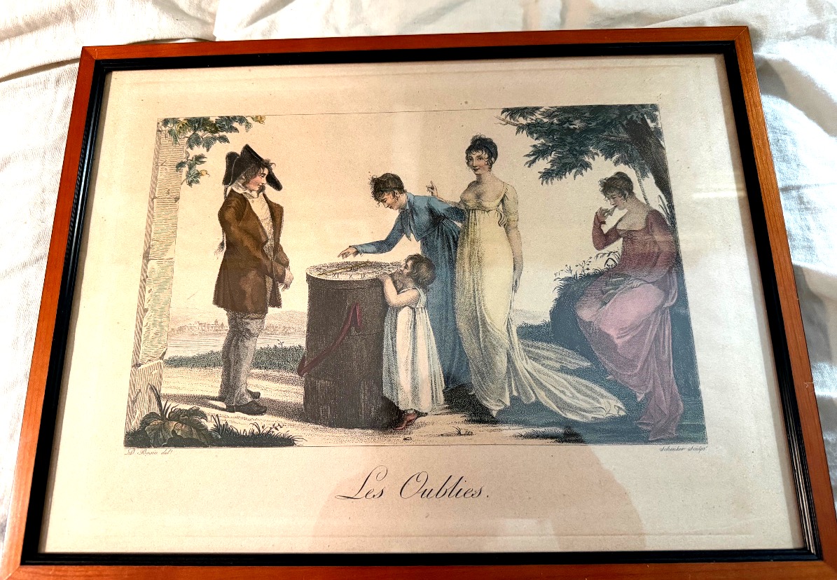 A Charming Early 19th-century Aquatint Engraving, Framed, Titled "jeu Des Oubliés," With A Needle Pointing To-photo-3