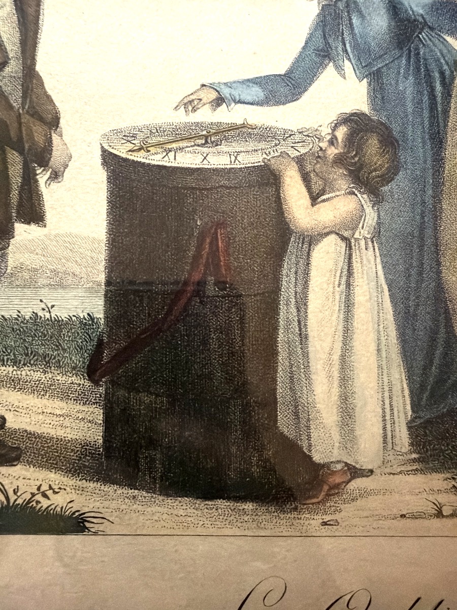 A Charming Early 19th-century Aquatint Engraving, Framed, Titled "jeu Des Oubliés," With A Needle Pointing To-photo-8