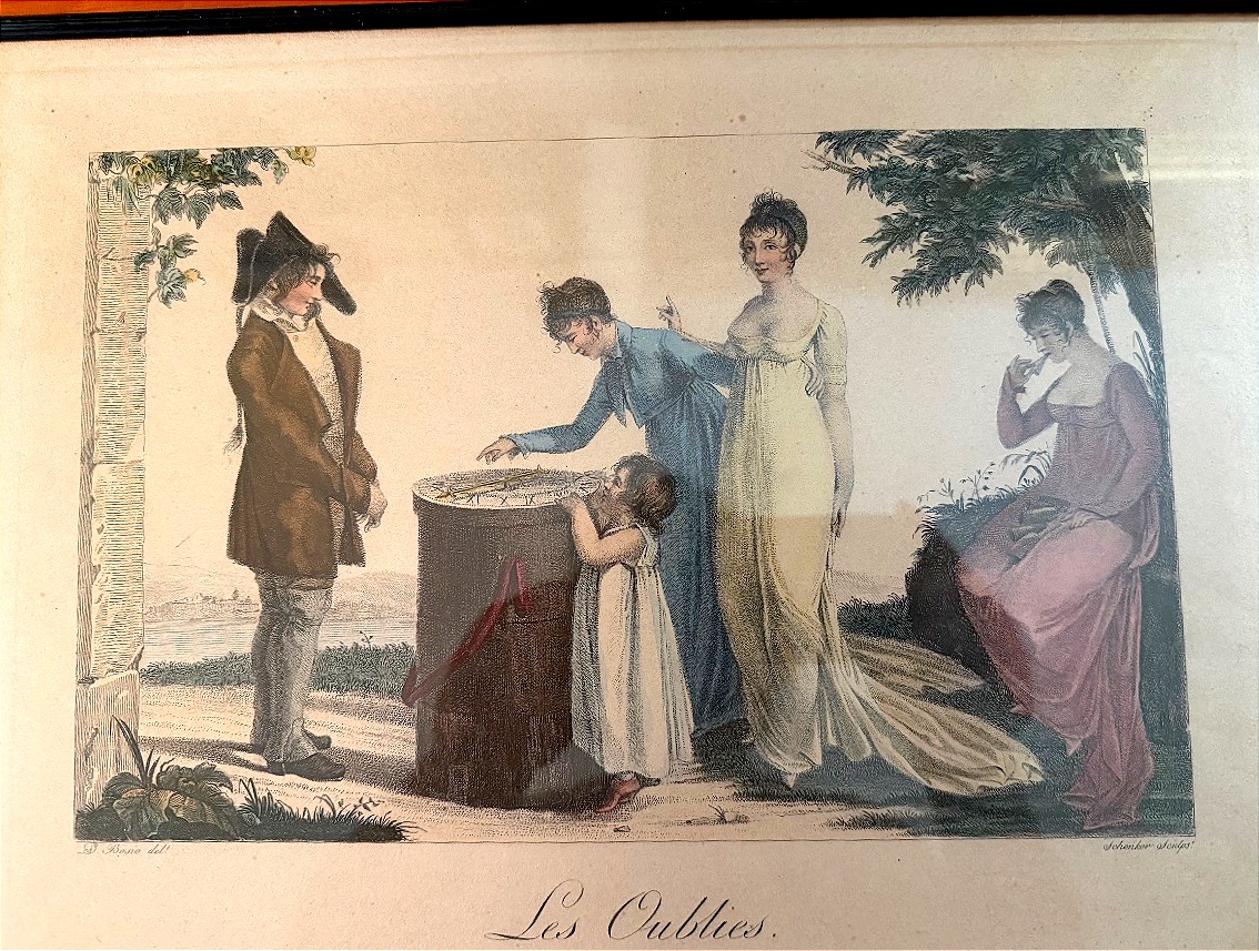 A Charming Early 19th-century Aquatint Engraving, Framed, Titled "jeu Des Oubliés," With A Needle Pointing To-photo-4