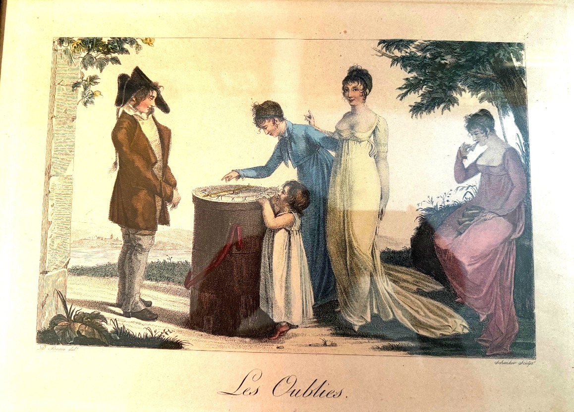 A Charming Early 19th-century Aquatint Engraving, Framed, Titled "jeu Des Oubliés," With A Needle Pointing To-photo-5