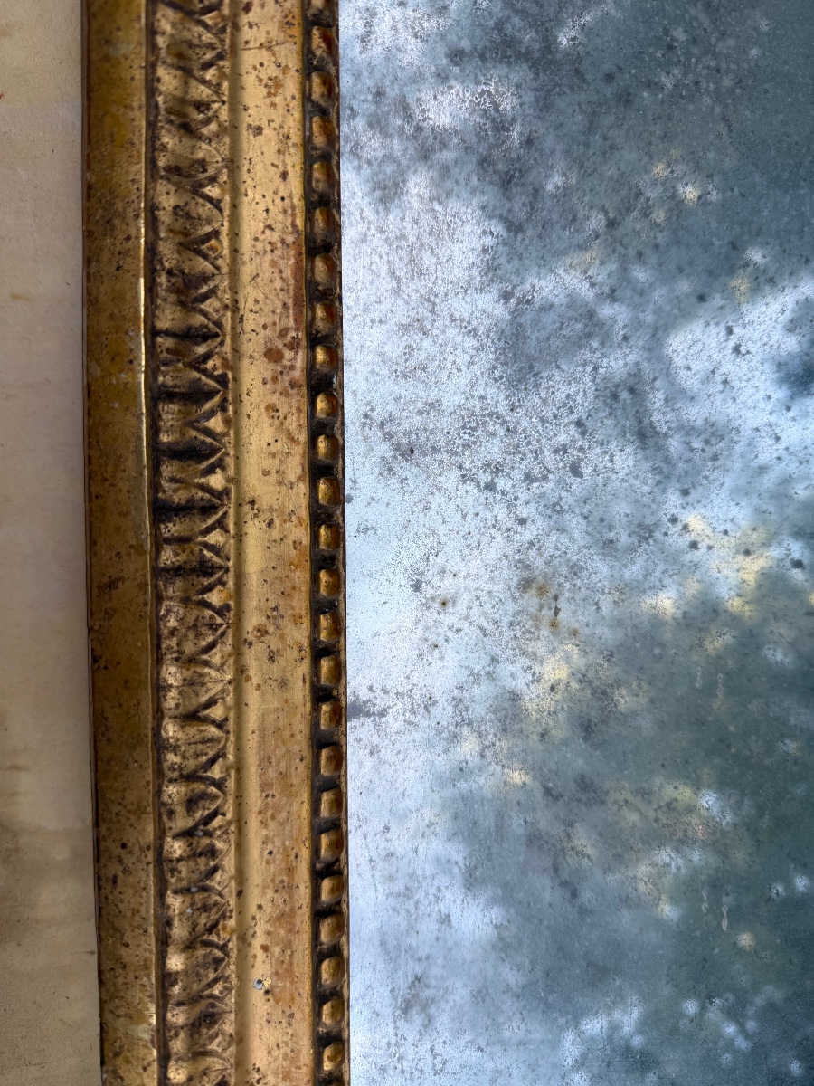 Louis XVI-style Mirrored Panel Made Of Gilded Wood Carved With Palmettes And Original Tin On Three Sides And The Back-photo-3