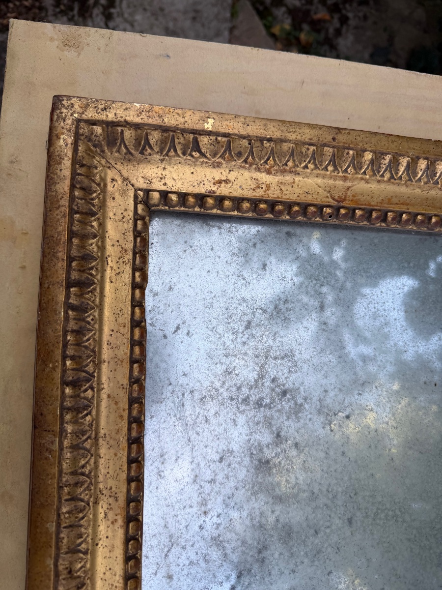 Louis XVI-style Mirrored Panel Made Of Gilded Wood Carved With Palmettes And Original Tin On Three Sides And The Back-photo-4