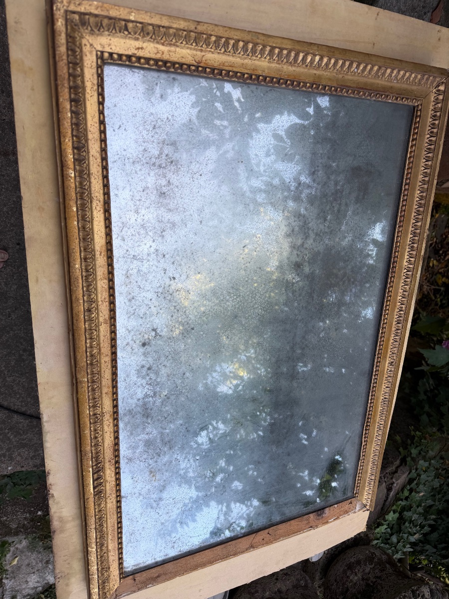 Louis XVI-style Mirrored Panel Made Of Gilded Wood Carved With Palmettes And Original Tin On Three Sides And The Back-photo-1