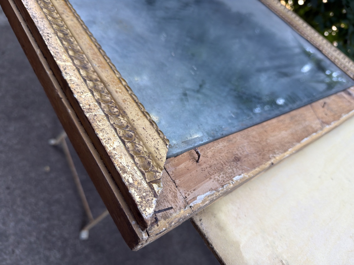 Louis XVI-style Mirrored Panel Made Of Gilded Wood Carved With Palmettes And Original Tin On Three Sides And The Back-photo-5