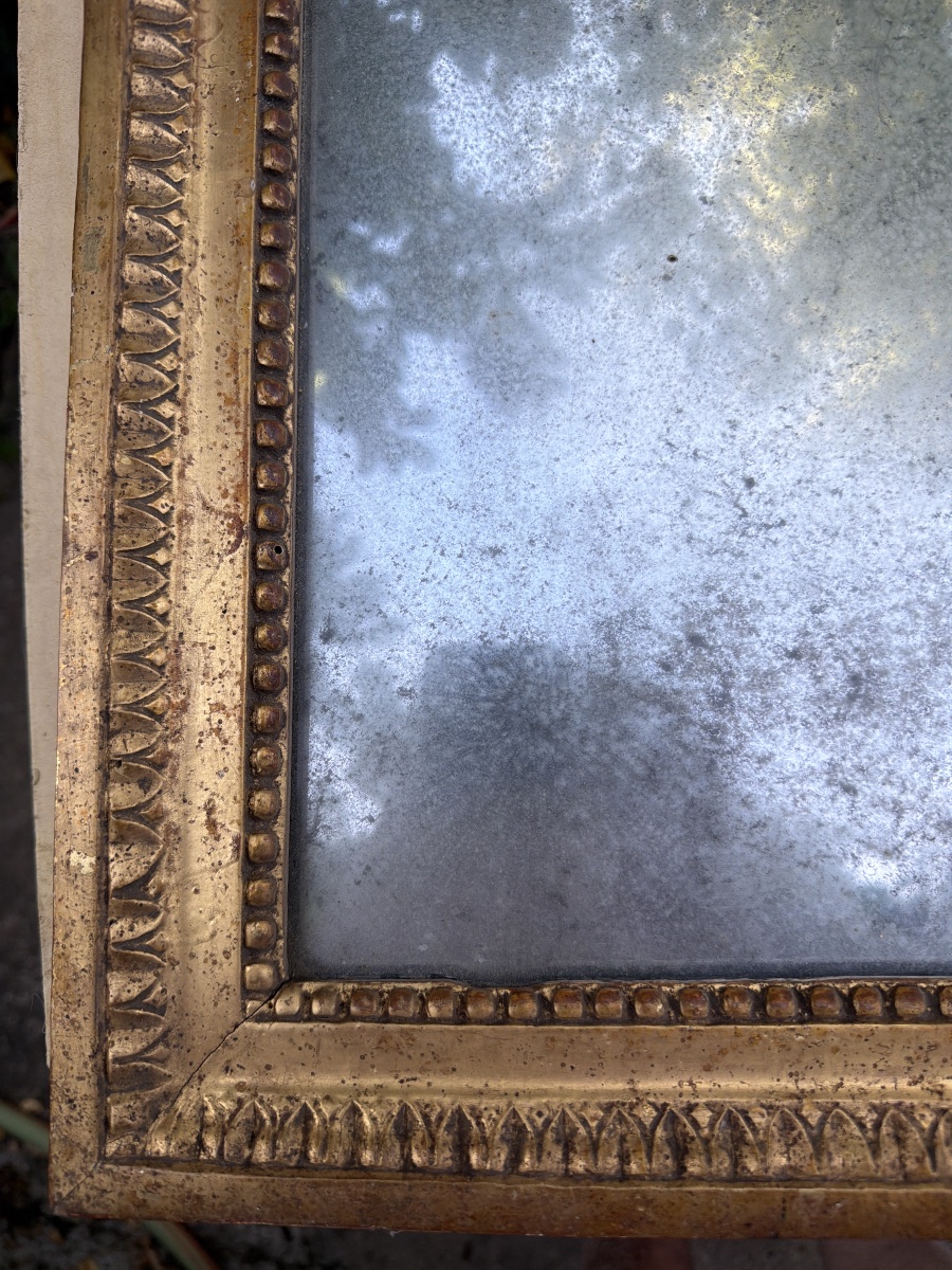 Louis XVI-style Mirrored Panel Made Of Gilded Wood Carved With Palmettes And Original Tin On Three Sides And The Back-photo-6