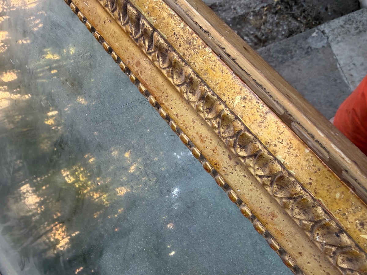 Louis XVI-style Mirrored Panel Made Of Gilded Wood Carved With Palmettes And Original Tin On Three Sides And The Back-photo-7