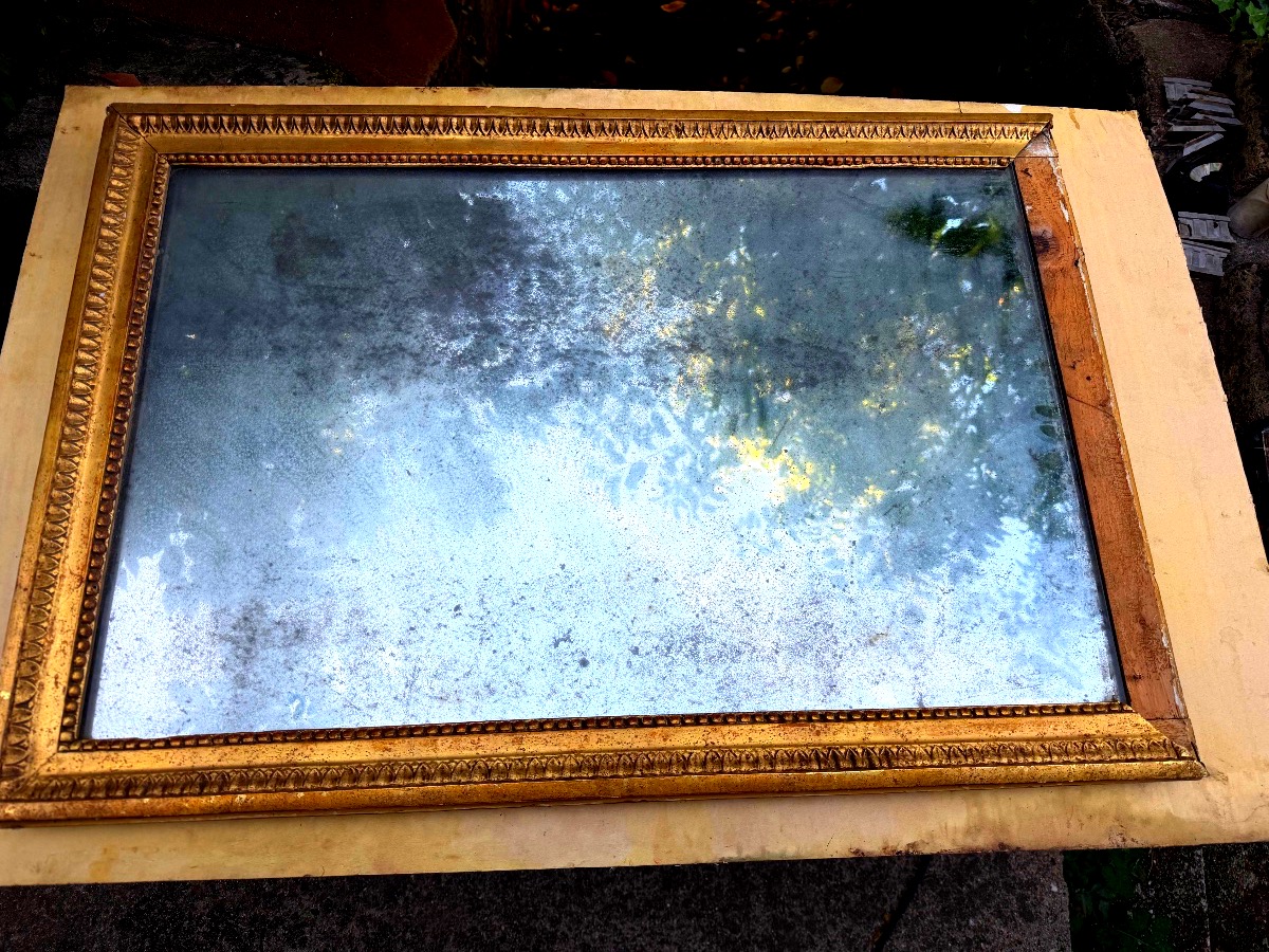 Louis XVI-style Mirrored Panel Made Of Gilded Wood Carved With Palmettes And Original Tin On Three Sides And The Back