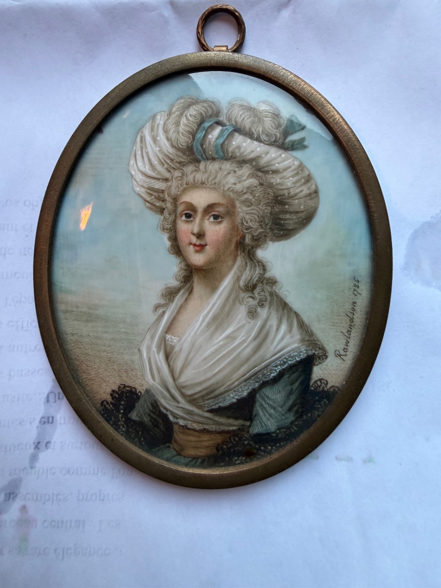 18th-century Miniature Portrait On Ivory Of The Countess Of Worcester, By Rawlandson, 1786-photo-3