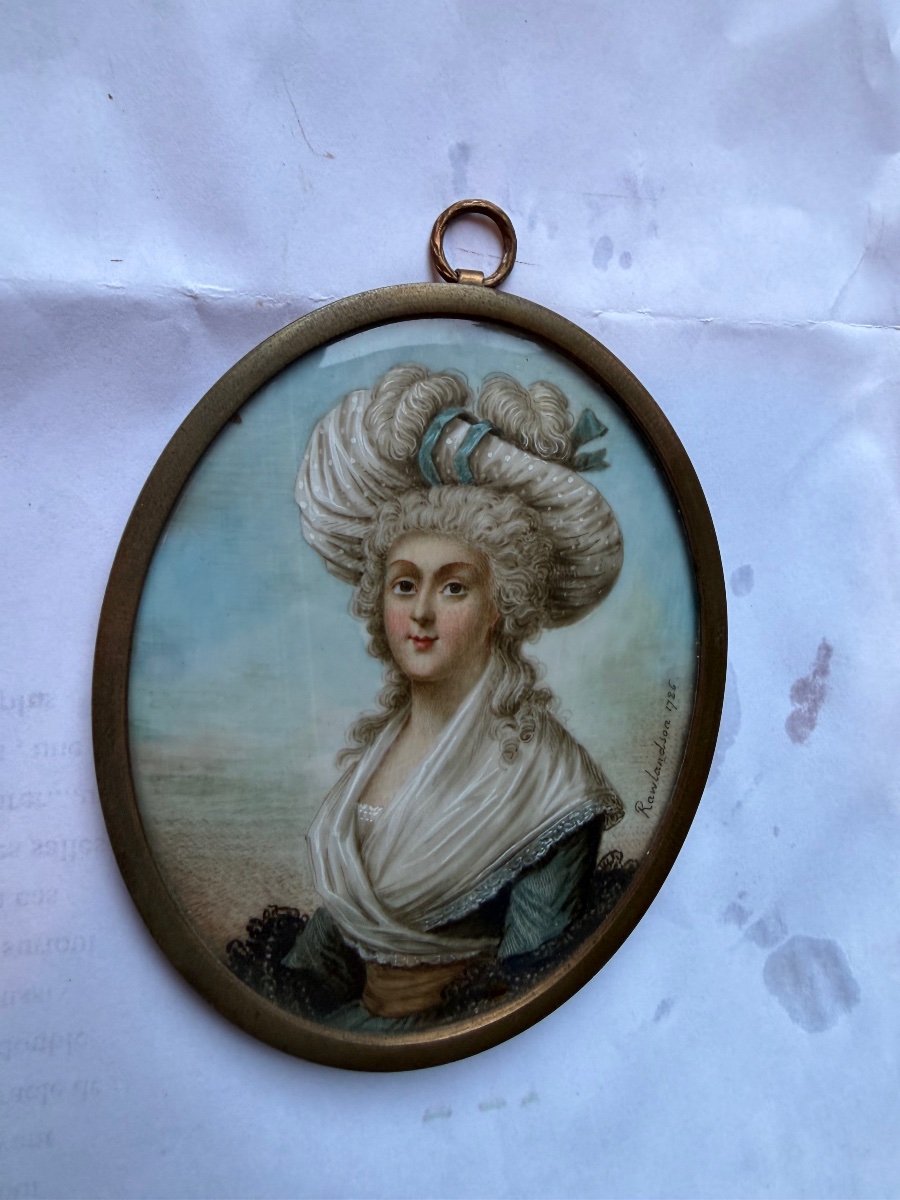 18th-century Miniature Portrait On Ivory Of The Countess Of Worcester, By Rawlandson, 1786-photo-4